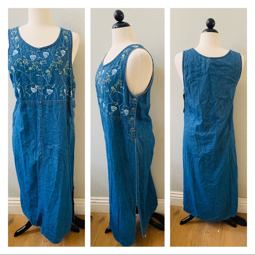Vintage 90 Basic Edition Seashell Denim Maxi Dress - image 1